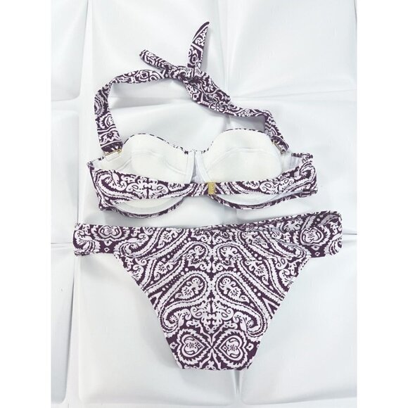 Charlie by Matthew Zink MZ Jerry Bandana Halter Bikini Swimsuit Purple Sz Large - Picture 6 of 9